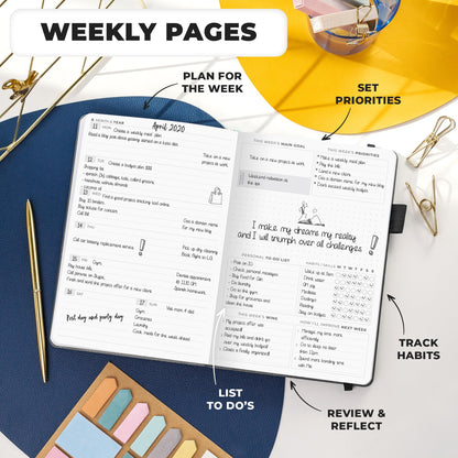 Clever Fox Planner Premium Edition – Undated Luxurious Weekly & Monthly Planner to Increase Productivity and Hit Your Goals – Organizer – Start Anytime, A5, Lasts 1 Year, Silver Black (Weekly)