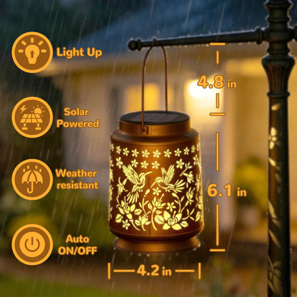 Hummingbird Solar Lantern for Garden Outdoor Decor Waterproof – Hanging Metal Light Decoration for Patio, Yard, Lawn, Pathway, Backyard – Hummingbird Birthday Gifts for Women, Mom, Grandma