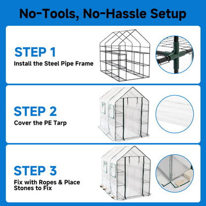 SUNGIFT Greenhouse for Outdoors, Walk-in Greenhouses 56 x 85 x 77 Inch, Portable Green House 3 Tiers 20 Shelves for Garden, Patio, Backyard, White