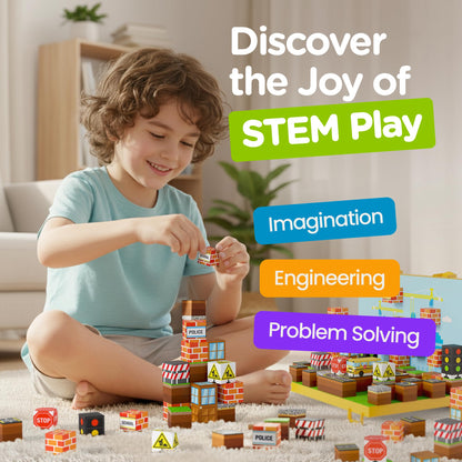 Gift-Ready Magnetic Building Blocks for Kids, Magnet Cubes — Construction Site Toy Building Sets with Magnetic Storage Board — 84-Piece Pixy Stacking STEM Building Toys for Boys & Girls Ages 3 to 12
