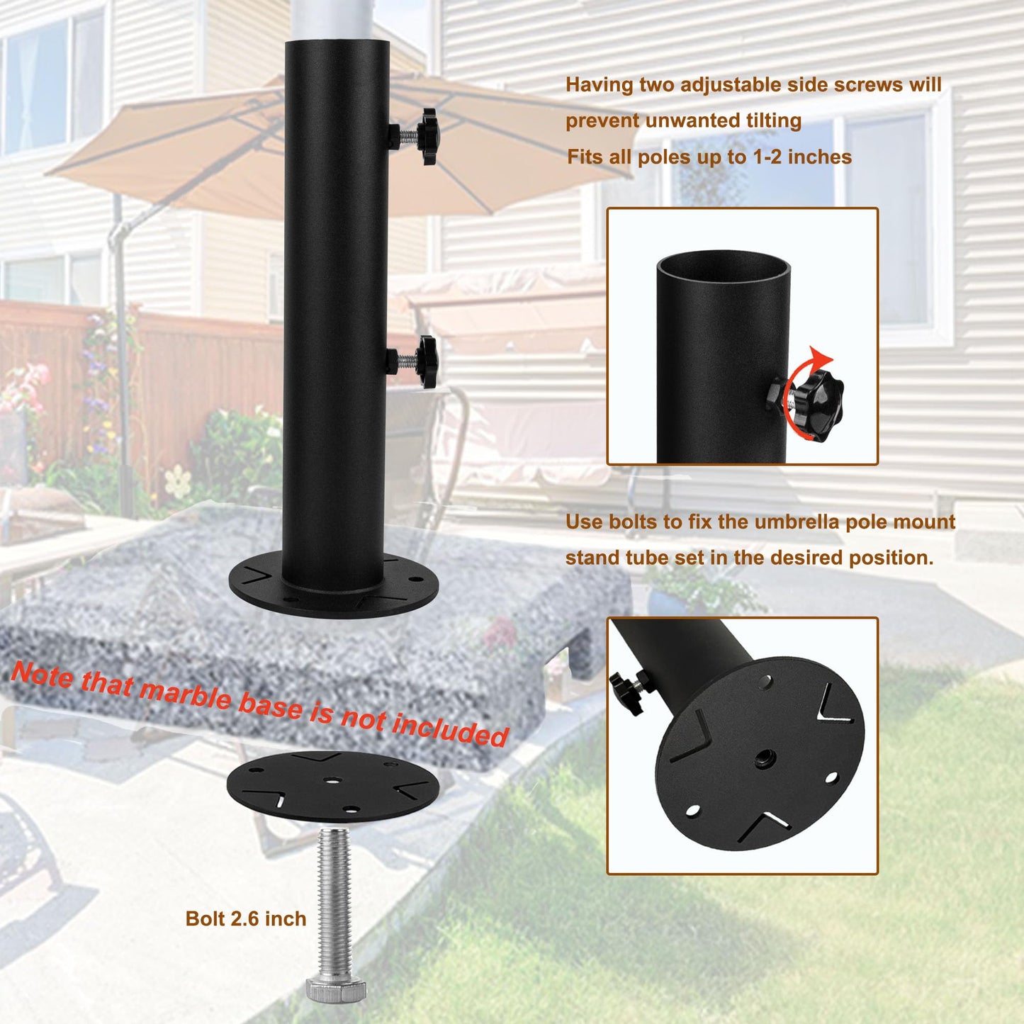 VANROUG Universal Granite Umbrella Stand Tube Outdoor, Stone Umbrella Tube Base, Table Umbrella Tube Bracket, DIY Metal Tube Umbrella Mount, Marble Flag Pole Stake Holder