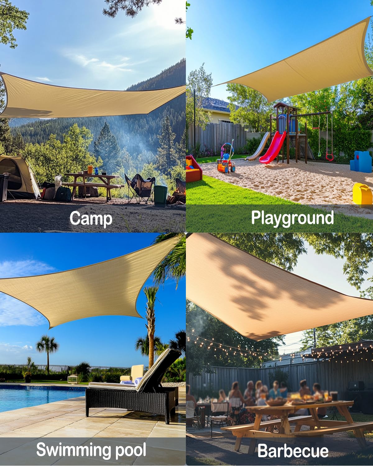 Vensovo Sun Shade Sail Rectangle 12' x 16' Permeable Canopy - UV Block Sunshade for Patio, Garden, Backyard, Deck (Yellow)