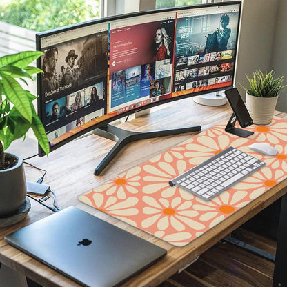 iCasso Desk Mat, Desk Matt for Desktop, Cute Desk Pad Mat, XXL Large Mouse Pad for Desk, Anti-Slip Big Mousepad with Stitched Edges, Keyboard Pad Mouse Mat for Computer, Work, Gaming (Orange Floral)