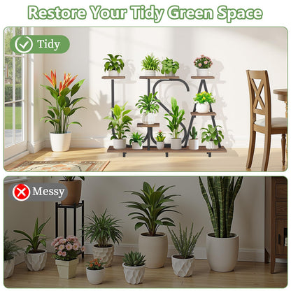 NUNUDA Plant Stand Indoor with Grow Lights - Enlarged 6 Tiered Plant Shelf with Grow Light, 32" USA-Shaped Plant Stand Holds 12 POTS Indoor Plants, Metal Plant Shelf for Home, Living Room, Patio