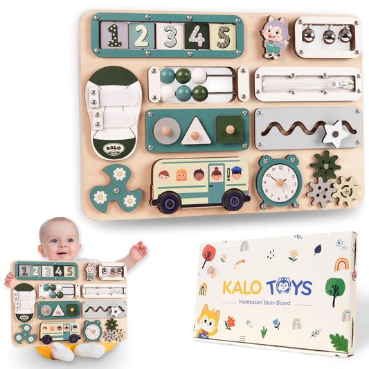 KALOTOYS Large Montessori Busy Board for Baby & Toddlers 1-3 — 17-Inch Wooden Sensory Activity Board — Fine Motor Skills & Early Learning Educational Toy for 1 2 3 Year Old, Travel Friendly & Safe