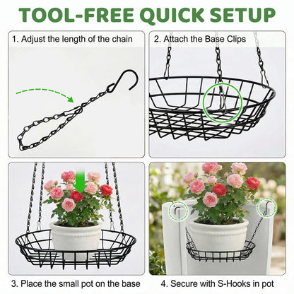 REDPOPO 2 Pack Adjustable Planter Insert for Large Pots 12-18 Inch, Stainless Steel Plant Riser with 4 S Hooks & Chains, Pot Filler for Tall Planters to Reduce Soil, Indoor Outdoor Rust Proof Plant Pot Riser for Round Square Planters