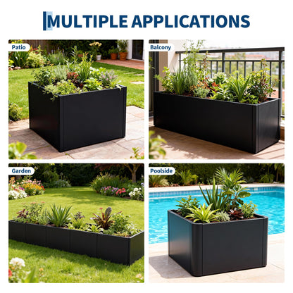 Outdoor Metal Planter Box,51" x 18" x 12" Large Rectangular Metal Planter Box,Heavy Duty Steel Raised Garden Bed with Drainage Holes, Snap-on Assembly, Outdoor Planter for Patio, Balcony, Garden