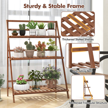 DREAMADE Plant Stand, 3 Tier Bamboo Ladder Plant Stand with Foldable Design, Anti-falling Crossbar, Freestanding Plant Shelf for Indoor Outdoor, Living Room Balcony Patio Garden