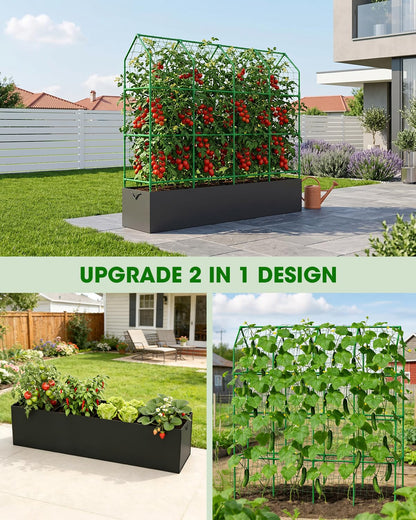 65" Cucumber Planter with Trellis for Climbing Plants Outdoor, Metal Garden Trellis for Raised Bed, Plant Support Structures with Netting for Cucumbers Tomatoes Beans Peas (67 * 17 * 65inch(L*W*H)