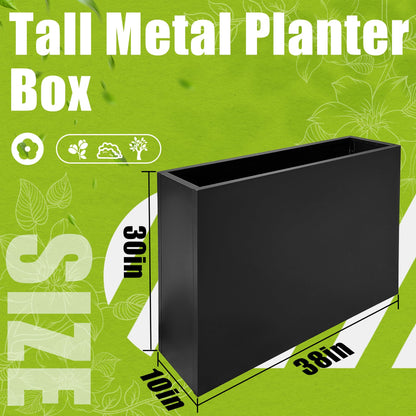Fsehyue Metal Planter Box 38" x 10" x 30" Large Rectangular Planter Heavy Duty Galvanized Steel Tall Plant Boxes with Insert Shelf and Drainage Holes for Outdoor Patio Yard Garden Porch Terrace