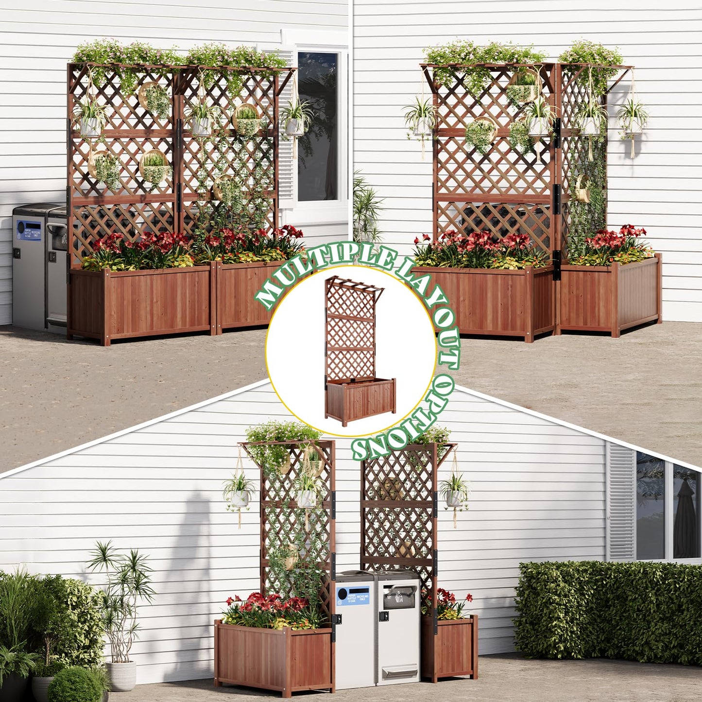 AMERLIFE Raised Garden Bed with Trellis for Vegetables, Climbing Plants, Durable Natural Wood Planter Box with Drainage Holes, Privacy Planter for Outdoor Yard & Patio, Easy Assembly