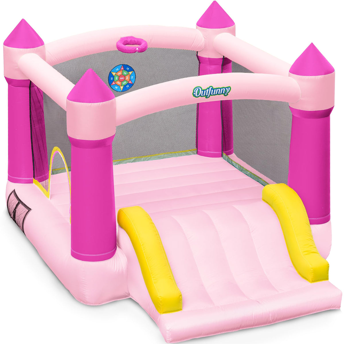 Outfunny Bounce House with Slide, Inflatable Bouncy House for Kids 3-12, Outdoor&Indoor, Bounce Area 8'x8', Capacity 400 lb - Pink