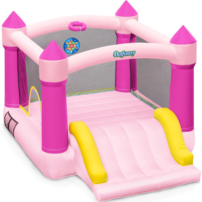 Outfunny Bounce House with Slide, Inflatable Bouncy House for Kids 3-12, Outdoor&Indoor, Bounce Area 8'x8', Capacity 400 lb - Pink