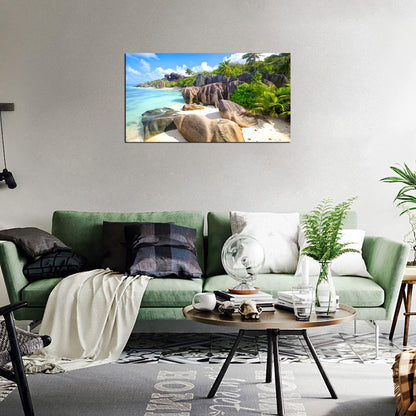 YYYYHPP YP0775 Beach Wall Art Picture Wall Art Stone Coconut Trees on Sands Beach Seascape Scenery Painting Nature Picture for Bedroom Home Office Wall Decor