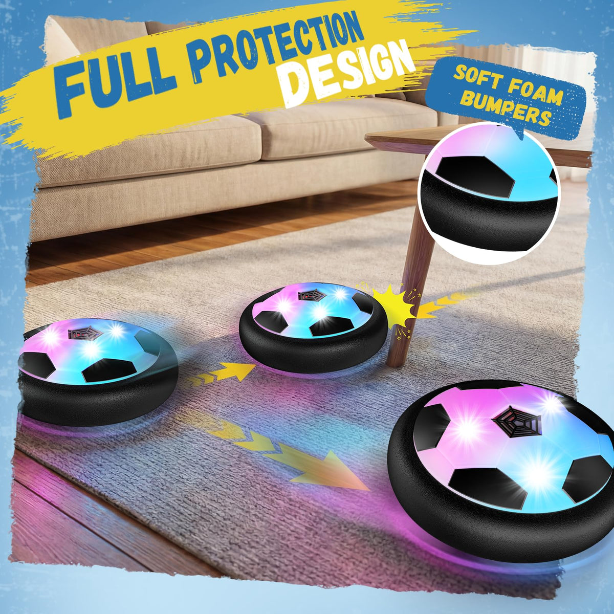 HopeRock Hover Soccer Ball Toys for 3-12 Year Old Boys Girls, Indoor and Outdoor Creative Toys for Toddlers with Foam Bumper, Birthday Gifts for 3 4 5 6 7 8+ Year Old Children's