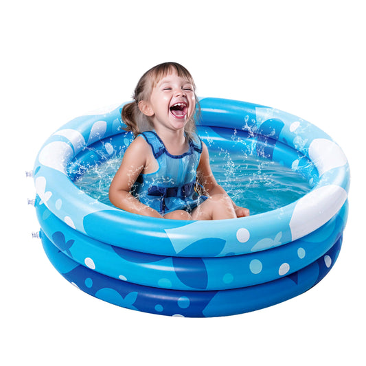 Sloosh Inflatable Kiddie Pool, 34"x10" Blow Up Kid Swimming Pool,3 Rings Blue Baby Pool for Toddler,Play Pit for Dog with Geometric Pattern for Summer Water Party Backyard Garden(Fish)