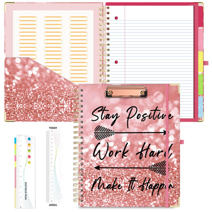 EYROZILL Spiral Notebook Clipboard with Removable Dividers Tabs, 5 Subject Notebook College Ruled, 8.5"x11" Hardcover Lined Journals with 12 Storage Pockets School Office Work Supplies