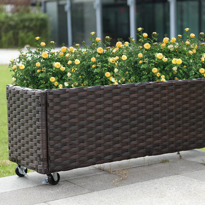 Raised Garden Bed - Garden Planters Box with Wheels, Rattan Patio Raised Beds for Gardening, Indoor Outdoor Planters 3.1FT Save Space…