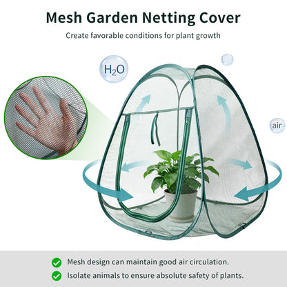 1PC Large Mesh Plant Protector Tent from Animals, 28X28X32Inch Pop Up Garden Netting Cover Green Crop Cage Plant Protection Tent to Protect Outdoor Potted Plants Flowers Fruits from Deer Birds Rabbit