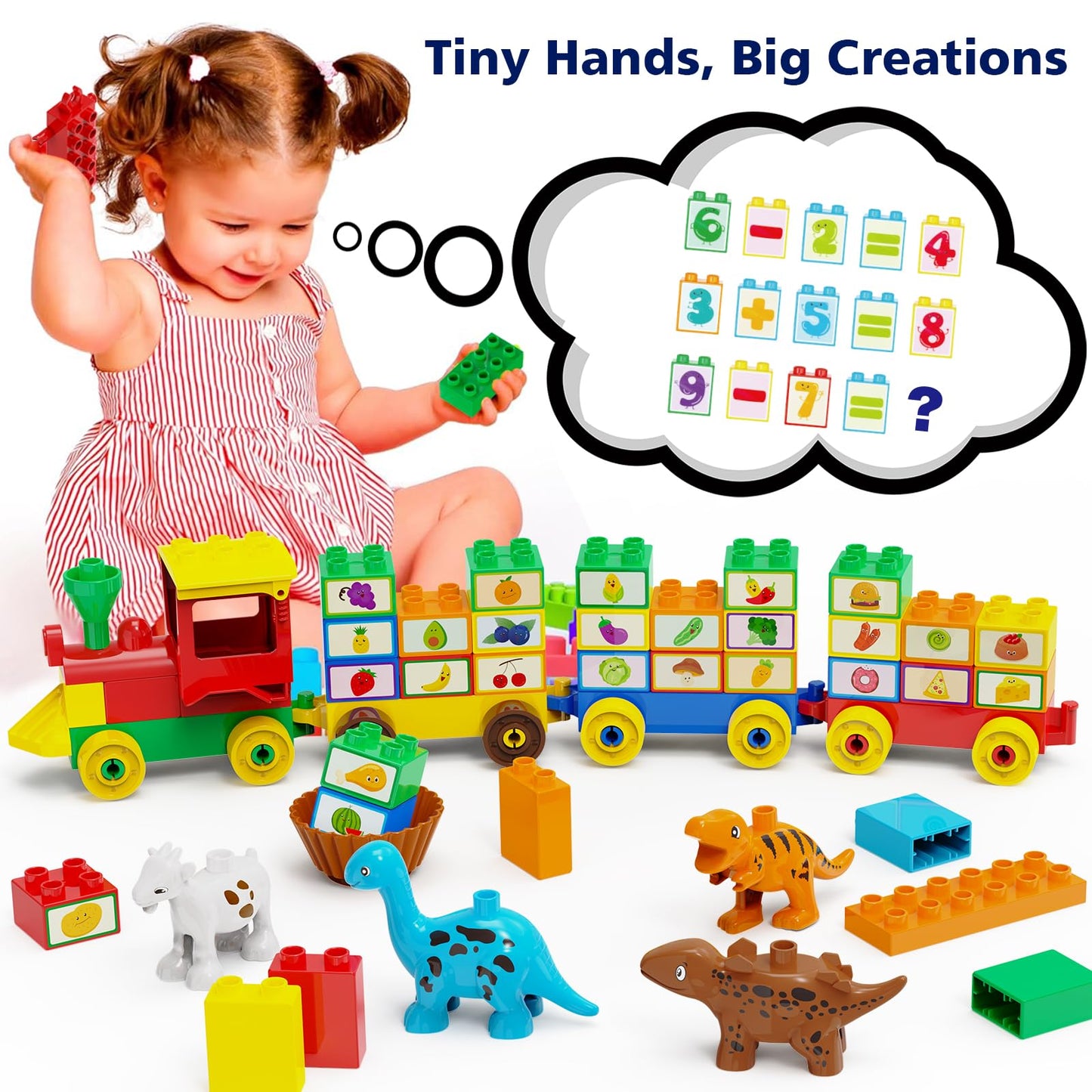 NoyiEon Building Blocks for Toddler 2-5| Stacking Toys with 4 Cars, Learning and STEM Fun Montessori Toys| Educational Blocks Age 3+ for Kids Boys & Girls Birthday, Compatible with All Major Brands