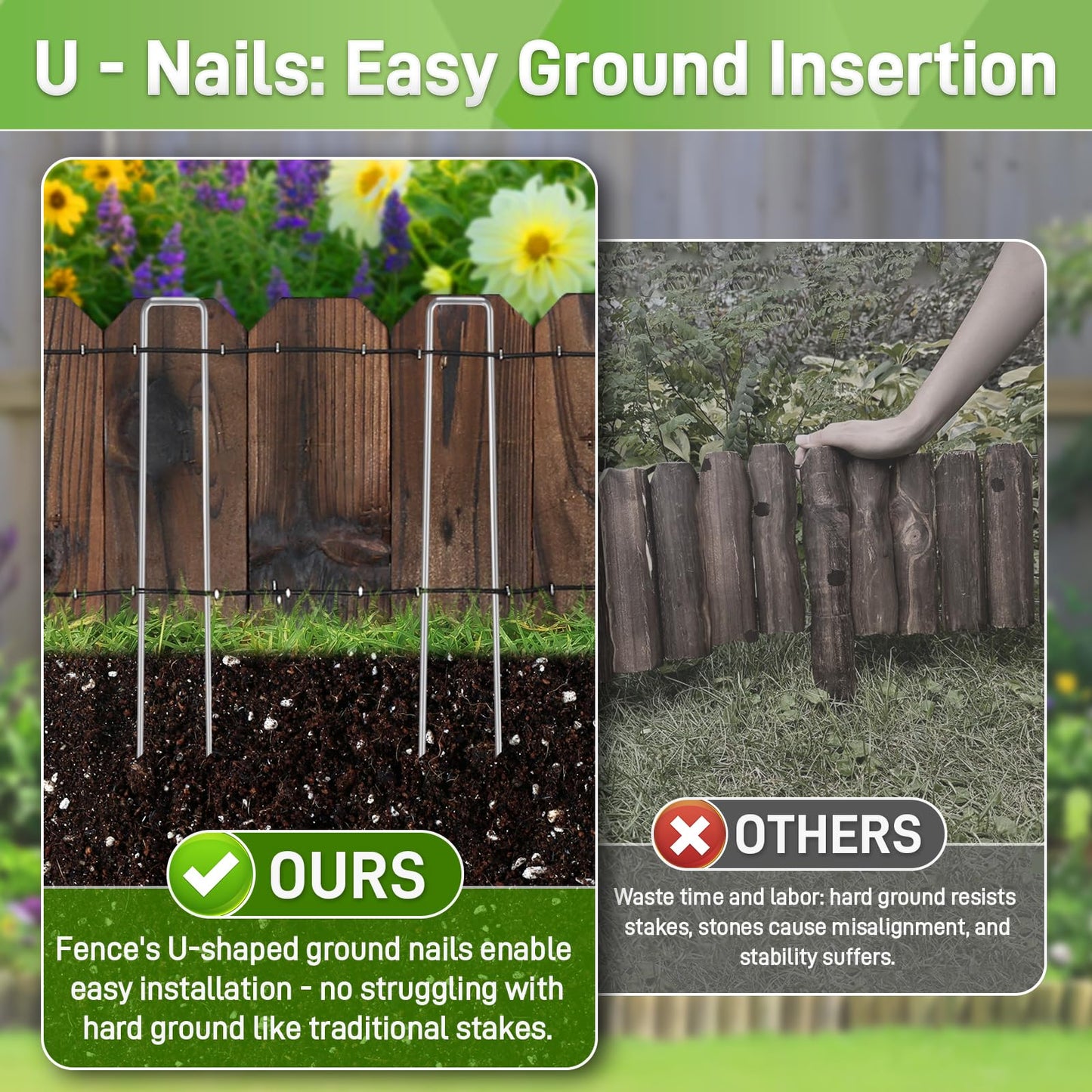 Mulctun Wood Garden Edging - 5.9" H X 47" L Sturdy Wooden Landscape Edging, Small Flower Bed Edging Borders, Decorative Wooden Garden Fence for Yard Flower Bed Lawns Pathway Tree (4 Packs)