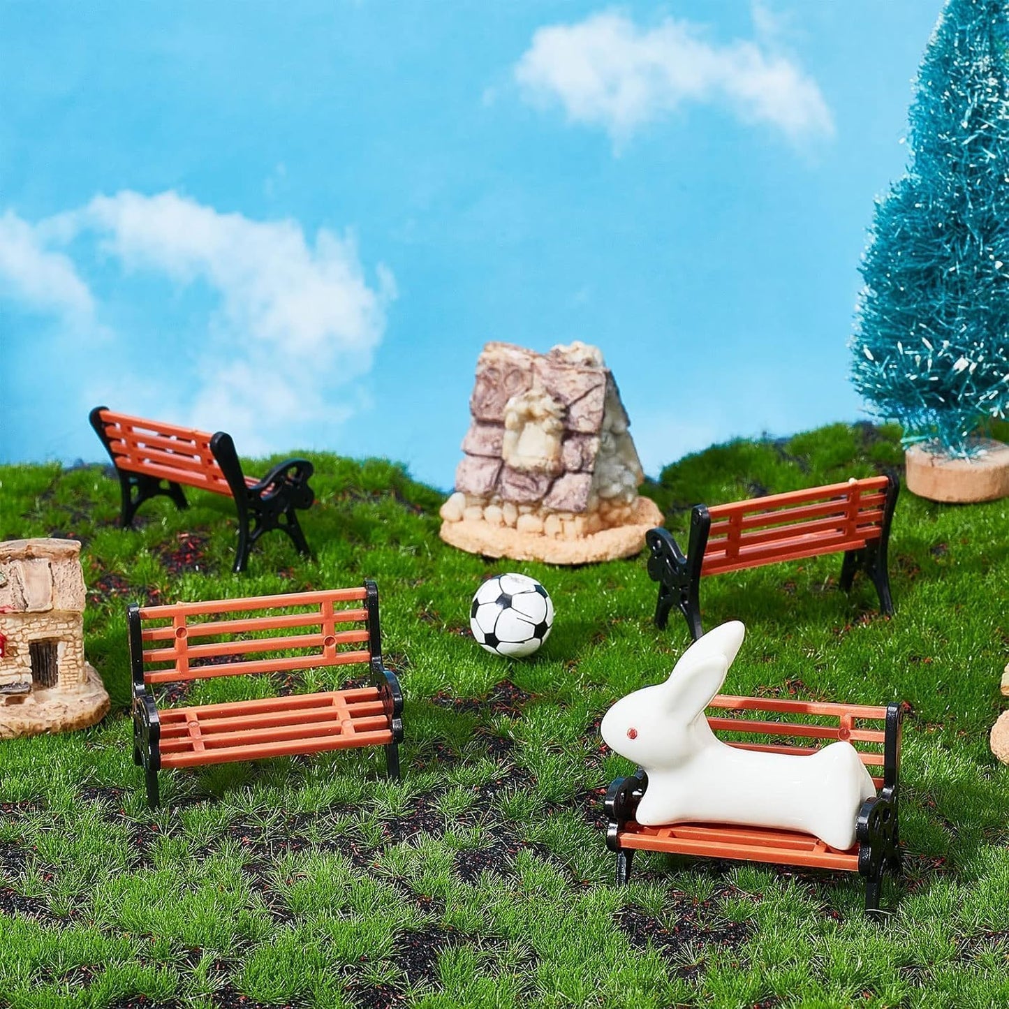2Pcs Miniature Park Bench Set 2-Pack -1:12 Scale Brown Garden Seats with Realistic Detailing,Tiny Park Benches for Dollhouse and Fairy Garden Accessories,Train Platform and Miniature Landscape Décor