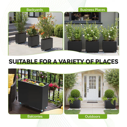 HAYOHRT Metal Flower Planter with Drainage Holes & Removable Shelf Large Rectangular Planter Black for Outdoor Indoor Patio Porch 38 x 13 x 30inch Modern Design for Plants Flowers Vegetables Fruits