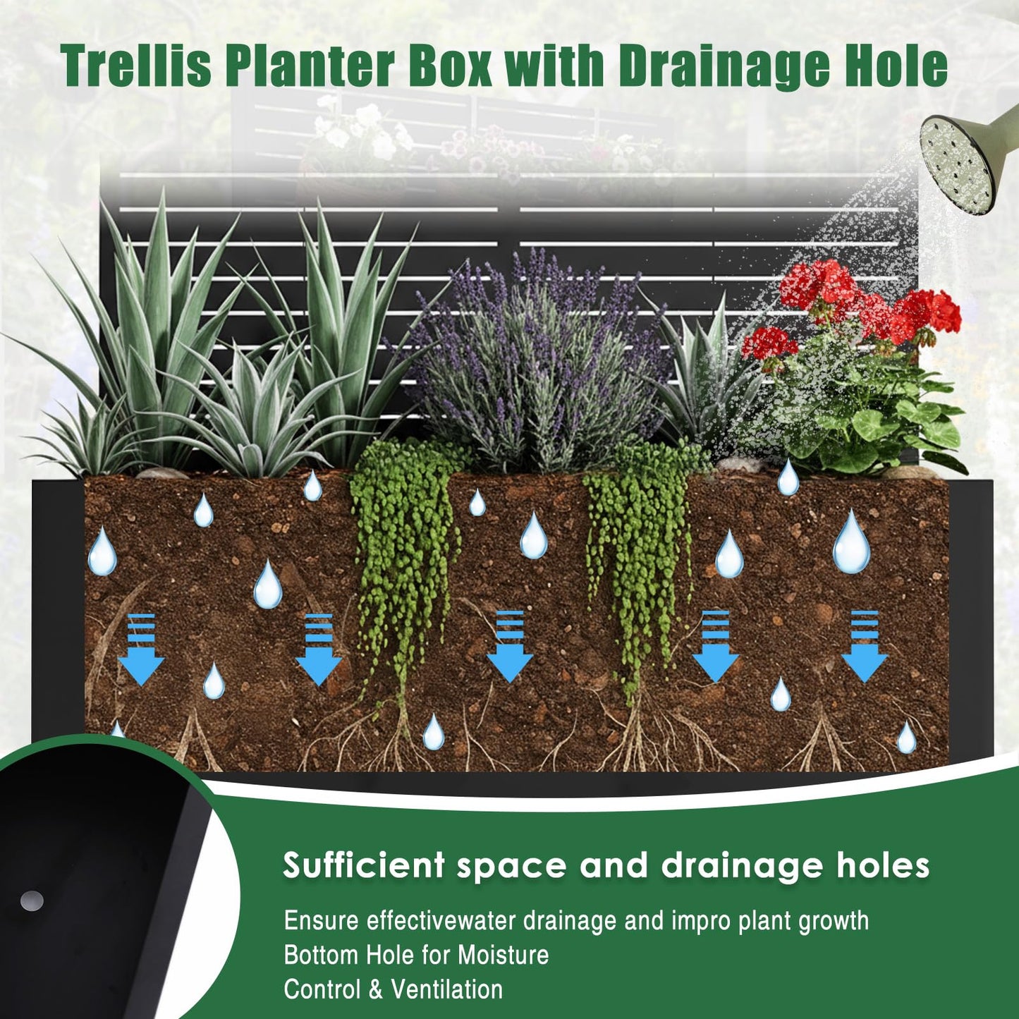 Hubxinly Metal Planter Box with Trellis,Raised Garden Bed with Trellis and Wheels,70.87x35.43x15.75 Inch Metal Standing Planter Box with Drainage Holes Suitable for Climbing Plants and Vegetables