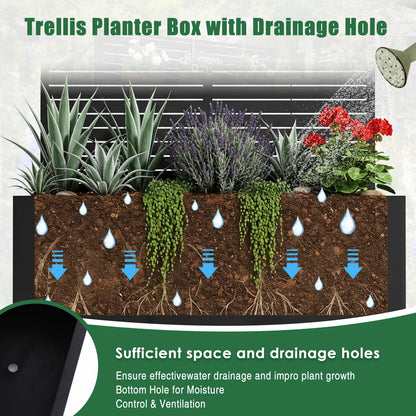 70.87x35.43x15.75 Inch Metal Planter Box with Trellis and Wheels Raised Garden Bed with Drainage Holes Privacy Planters Suitable for Climbing Plants and Vegetables (01)