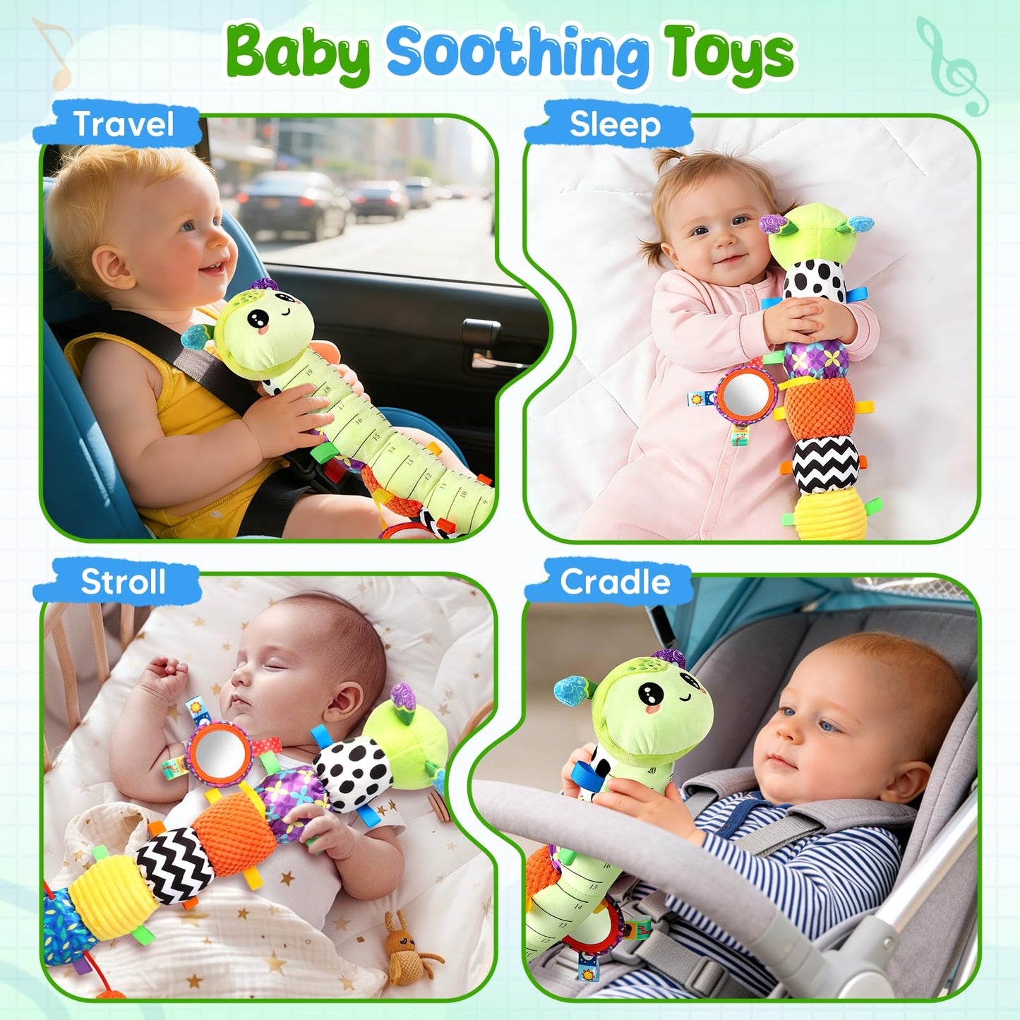 Musical Caterpillar Baby Toys 0-6 6-12 Months, Multi-Functional Sensory Tummy Time Toys for Newborn Infants Boys & Girls, Developmental Stuffed Animal Toys, Baby Shower & Baby Gifts