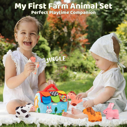 WECHARM KIDS Baby Sensory Toys 6-12 Months, Montessori Stuffed Farm Animals with Rattle Crinkle Mirror, Soft Plush Toys for 6 Months+, Easter Basket Stuffers Gifts for Infant Boys Girls