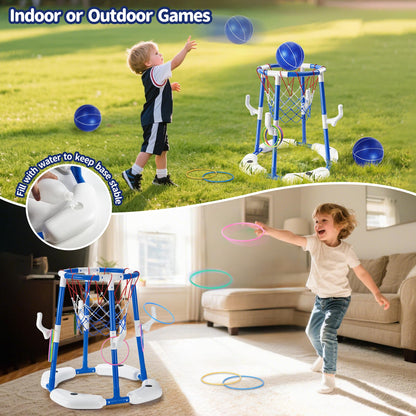 Sitodier Pool Basketball Hoop for Kids, 2-in-1 Floating Pool Basketball Play Toys and Ring Game with 4 Balls and Pump, Outdoor Summer Swimming Pool Basketball Games Family Party for Kids Adults (Blue)