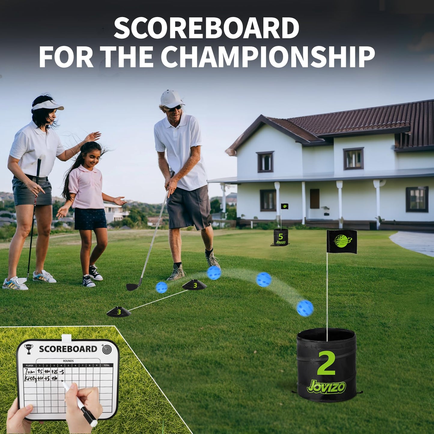 Jovizo Backyard Golf Game Set, 6 Hole Portable Golf Yard Game with Flags, Balls, Club and Scoreboard, Outdoor & Indoor Lawn Practice Game for Family and Friends