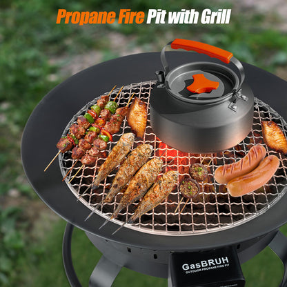 GasBRUH 19″ Outdoor Portable Propane Fire Pit with Grill Grate, Cover&Carry Kit,Fireplace,60,000 BTU Camping Propane Firepit,Portable Gas Fire Pit for Outside Patio,Camping,RV,Smokeless Gas Firebowl