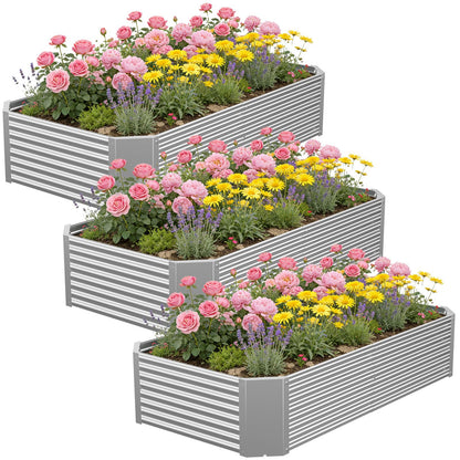 Annzoe 3 Pcs 4 x 2 FT Galvanized Steel Raised Garden Bed – Outdoor Planter Box for Root Vegetables, Herbs & Flowers, Large Metal Garden Beds for Backyards, Terraces and Balconies