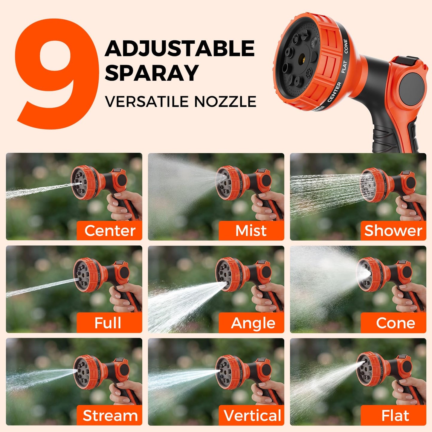 Upgraded Retractable Garden Hose Reel 1/2" x 130 ft Any Length Lock 9 Pattern Nozzle Wall-Mounted Automatic Slow Return 180° Swivel UV Resistant Heavy Duty Hose Reels for Outside