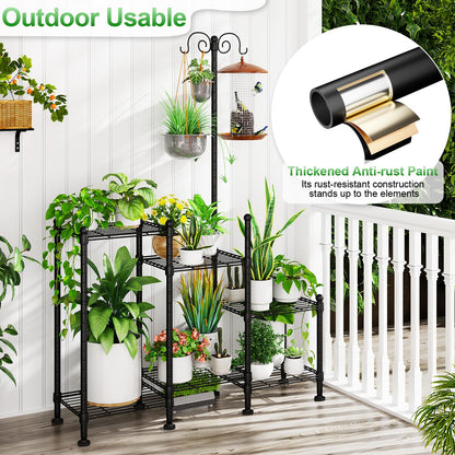 CYXPHION Plant Stand Indoor Outdoor, Heavy Duty Metal Waterproof 6 Tiered Plant Shelf for Multiple Flower Planter Holder Rack, Black - C6