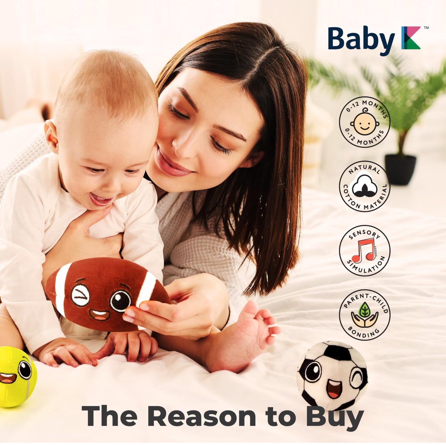 My First Sports Bag with 5 Plush Sports Balls - Rattle Ball with Sound - Sensory Toys for 1 Year Old - Toys for Toddler - Rattles Gift for 1 Year Old
