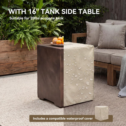 COSIEST 2-Piece Outdoor Propane Fire Table Set, Rectangle Concrete 56" x 28" Bronze Fire Pit (Certified, 50,000 BTU) w 20lb Tank Table, Wind Guard, Waterproof Cover for Garden, Porch, Backyard