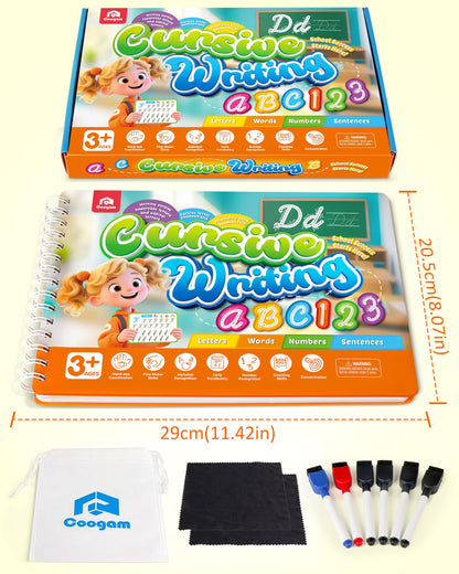 Coogam Magic Practice Copybook for Kids Age 3-12, Dry-Erase Writing Practice Book - Cursive Handwriting Aid With Alphabet Nmubers Words Sentences for Children and Beginners