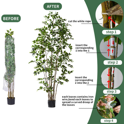 Bailikang Artificial Ficus Tree Indoor 4ft, Large Potted Faux Tree with Realistic Silk Leaves & Trunk for Home Office, Living Room Corner Decor