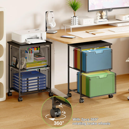 Sbanmao Letter/Legal Rolling File Cart with 2 Storage Drawers, Under Desk Storage, Vertical Filing Cabinet for Home Office, Hanging File Folders Organizer, Mobile Utility Cart Printer Stand, Black