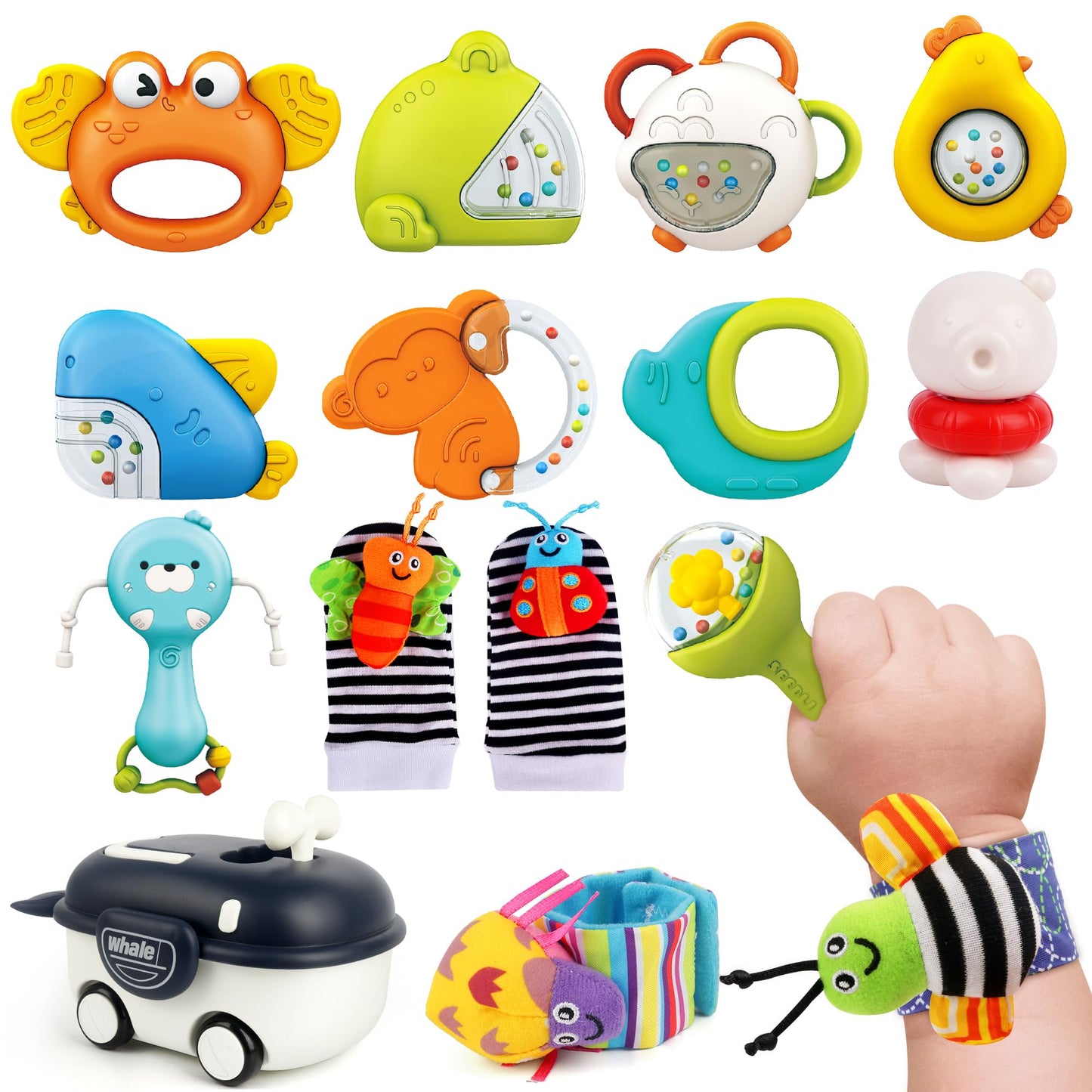 Vanmor Baby Rattles 0-6 Months | Sensory Toys for Infants 6-12 Month, Wrist Rattle Socks, Foot Finder & Teething Toys | Teether Grasping Shaker for Newborn, Must Haves Montessori Baby Shower Gifts
