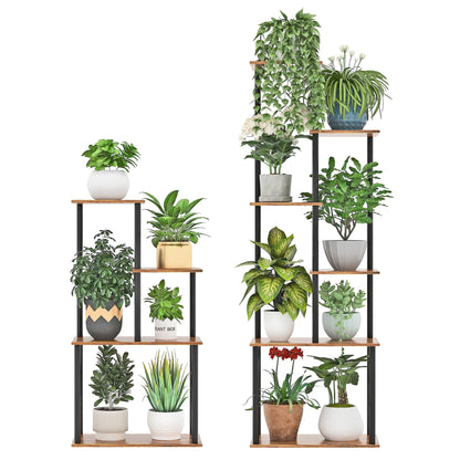 yeavs Plant Stand Indoor, 4-Tier Plant Shelf Multiple Metal Wood Flower Pot Holder for Living Room Office Balcony Patio, Rustic Brown