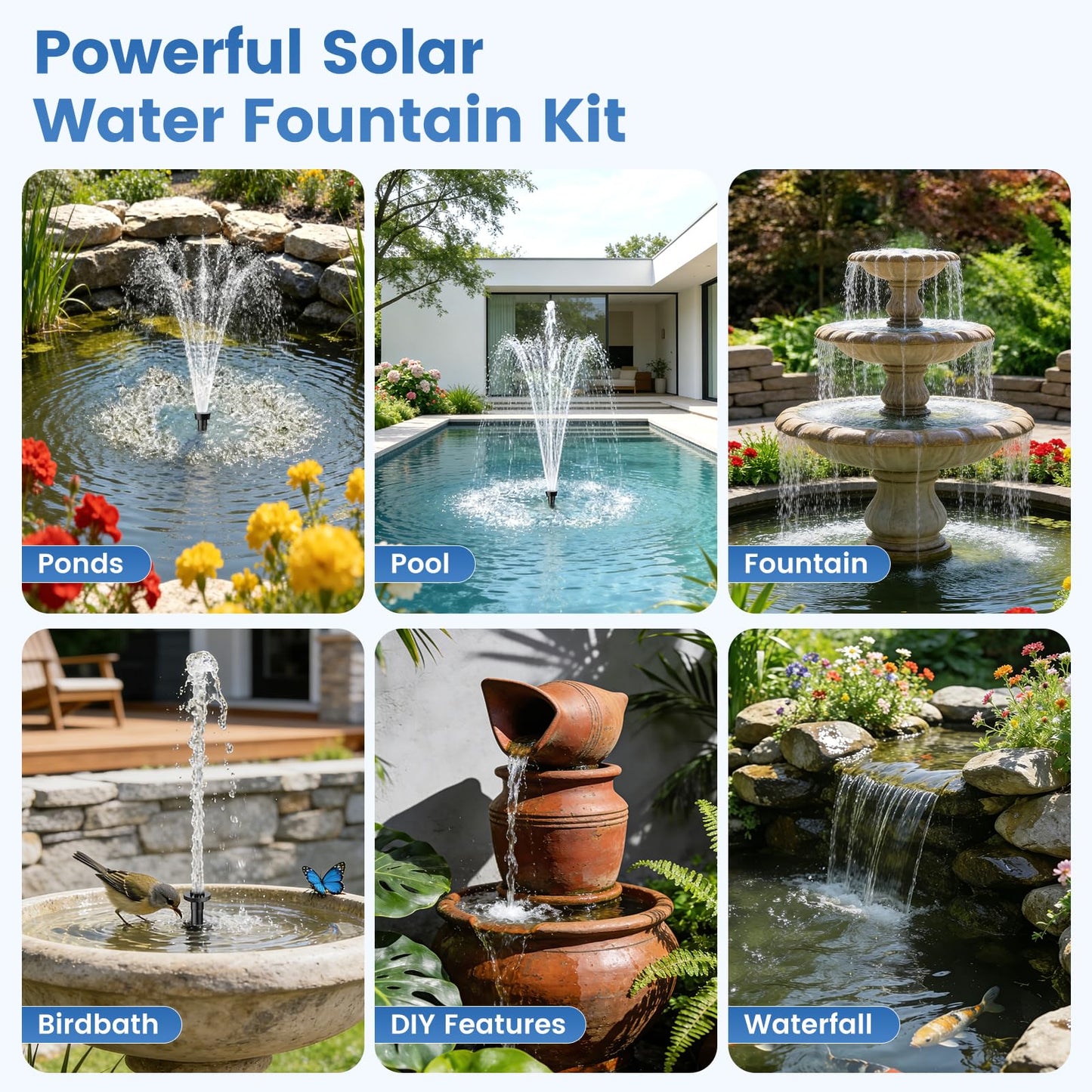 NFESOLAR 20W Solar Fountain Pump, 160GPH Solar Powered Water Pump with Adjustable Flow, Solar Pond Pump with 16.4FT Cord & Tubing for Pond, Waterfall, Garden, Bird Bath & Outdoor Water Features