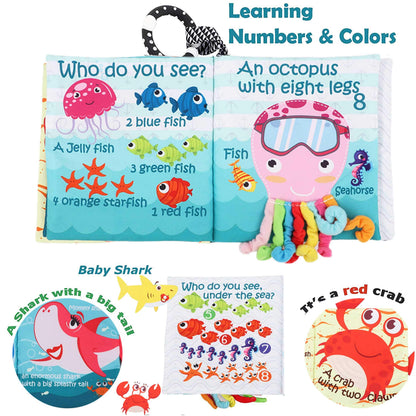 Fish Baby Crinkle Books with Teddy Bear Book Toys for Newborn Babies Infants 0-6, 6-12 and 12-18 Months, Books for 1 Year Old