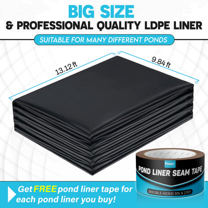PAMAZY [Premium] 45 Mil LDPE Pond Liner with Seam Tape, Pond Lining for Fish Pond, Performed Garden Ponds, Large Pond Liner for Fishpond, Koi Pond, Waterfall, Streams (9.8 x 13.1FT)