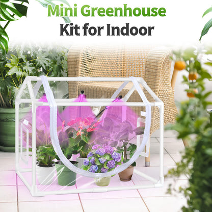 Vercome Indoor Mini Greenhouse with Grow Light, Tabletop Small Greenhouse for Beginners, All-in-One Tiny Plant Nursery Kit with Adjustable LED Light & Timer, Smart Grow Tent for Herbs, Gardening Gift