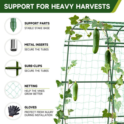 HIRALIY Garden Arch Trellis for Climbing Plants, 6.3ft Tall Heavy Duty Metal Cucumber Trellis, Rustproof Plant Support Tunnel for Tomato, Grape, Bean, Raised Bed and Vegetable Gardens, Green