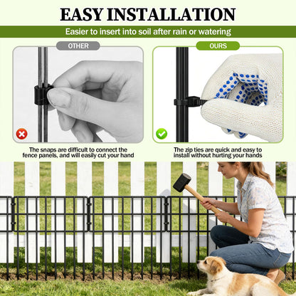 17in (H) x 27ft (L) Garden Fence Animal Barrier, 25 Panels Decorative Garden Fence Border, No Dig Garden Fence Panels, 1.3in Gap Rustproof Metal Stakes, Ground Defense Border Fence for Outdoor, Yard